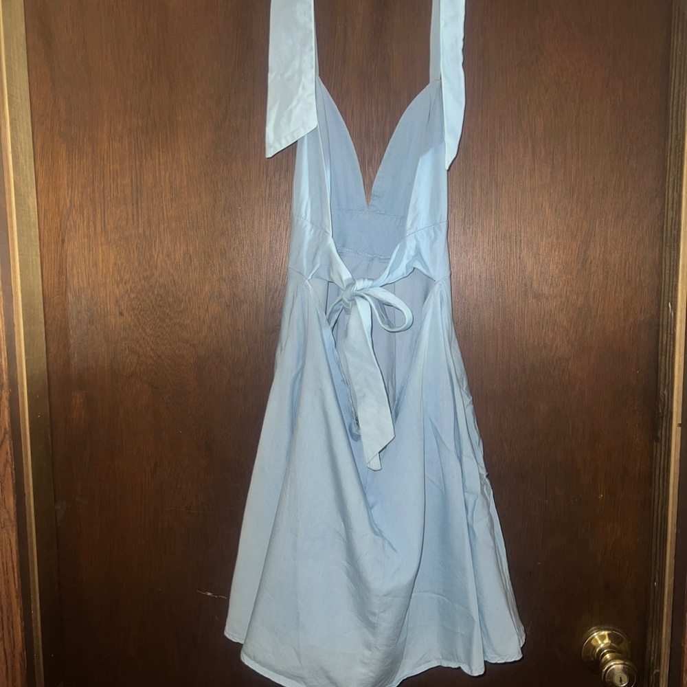 Lulus brand light blue dress, ties around neck and at back.